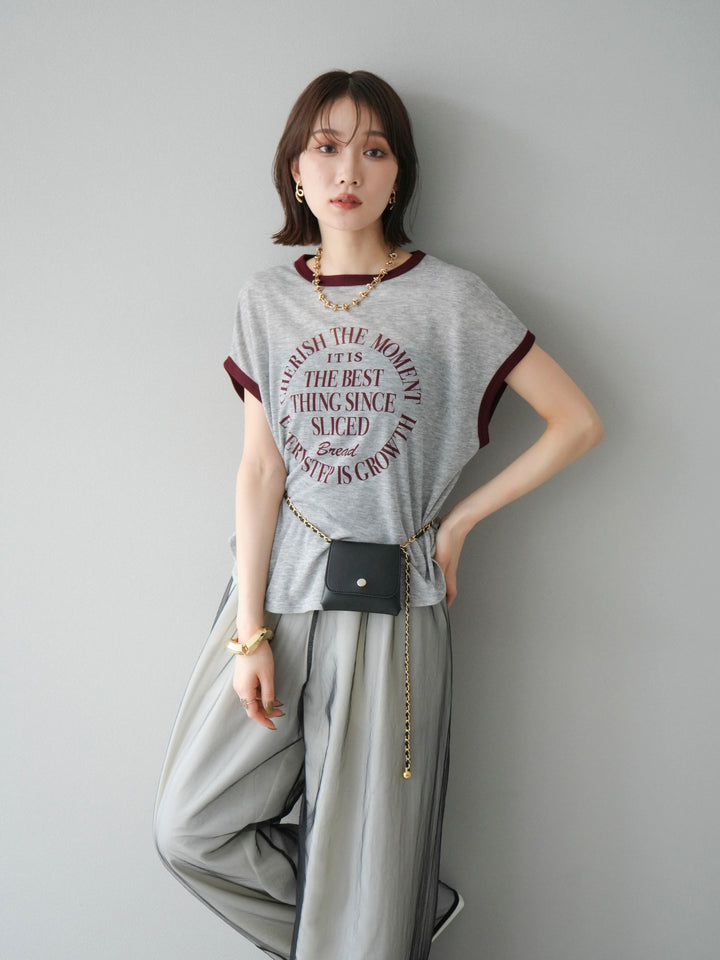 [SET]シアーフライス ロゴプリントT +コード刺繍チュールレイヤードパンツ(2set)