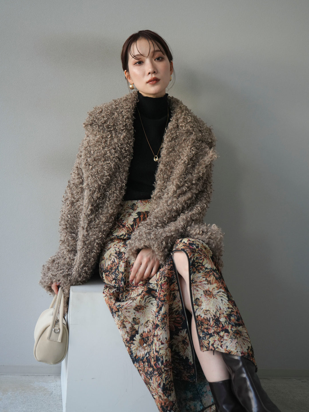 [予約]プードルファーダブルミドルコート/beige