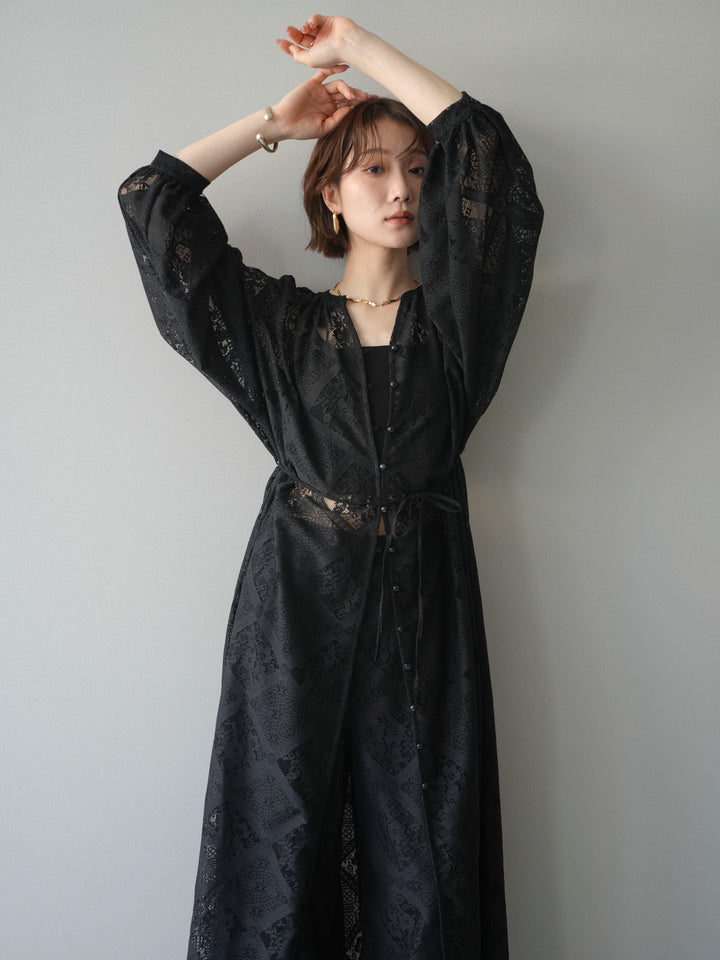 [SET]シアーレースロングガウン+シアーレースイージーパンツ(2set)