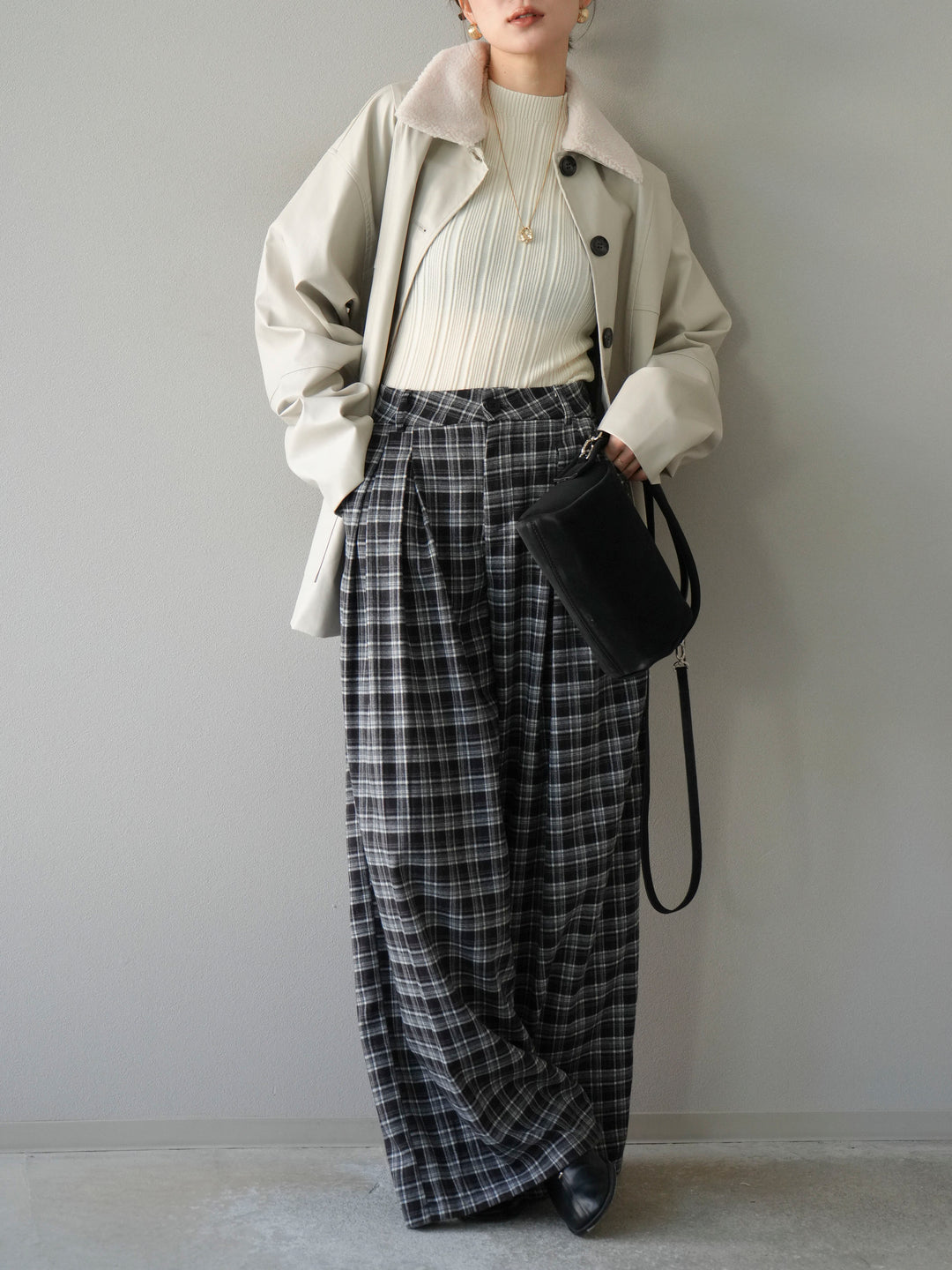 [予約]襟ボアレザーブルゾン/エクリュ