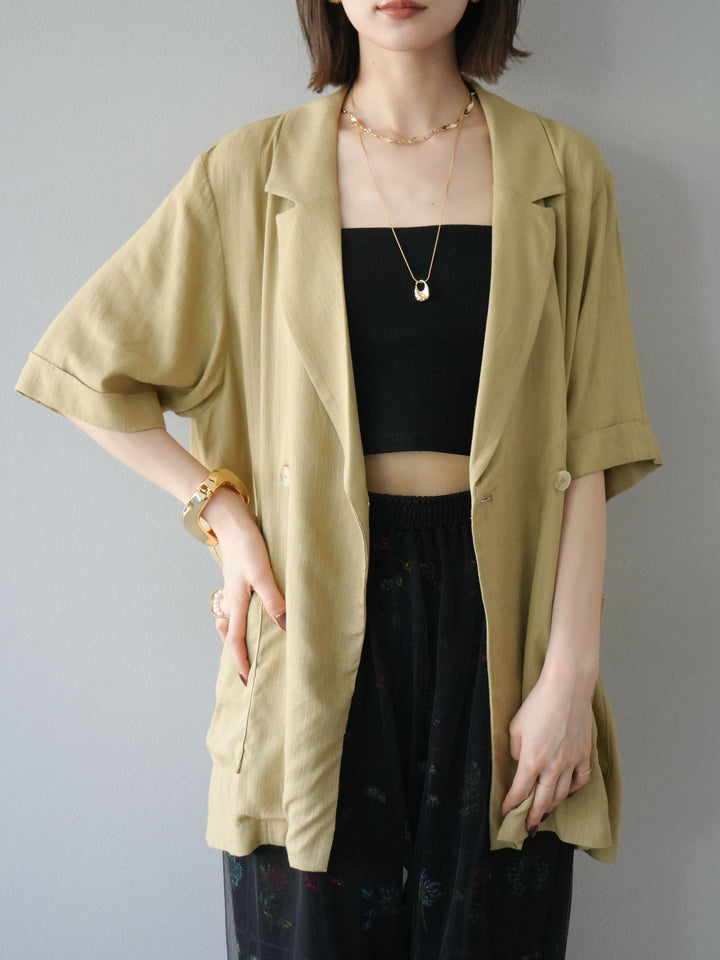 [予約]ライトリネンハーフスリーブジャケット/ベージュ