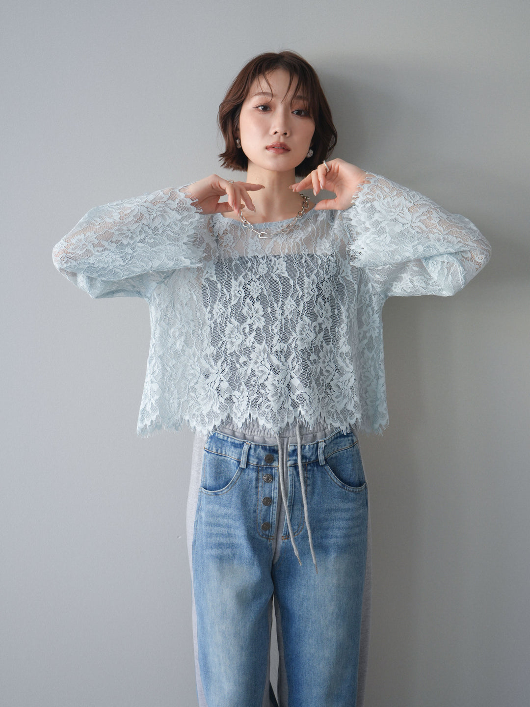 [SET]2WAYスリーブレーストップス+選べるアクセセット(2set)