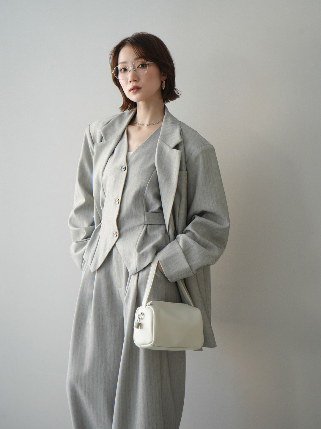 [予約]ダブルボタンヘリンボーンジャケット/lightgray