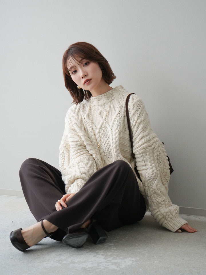 [SET]ケーブル編みモックネックニットプルオーバー+選べるアクセセット(2set)