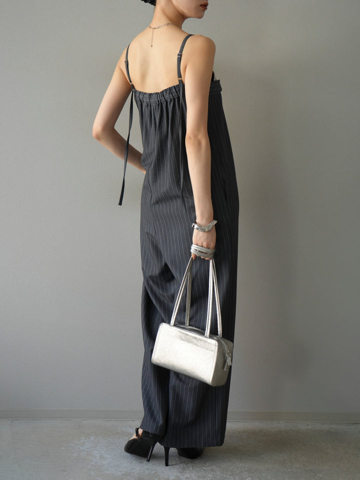[予約]サテン切替ピンストライプサロペット/グレー