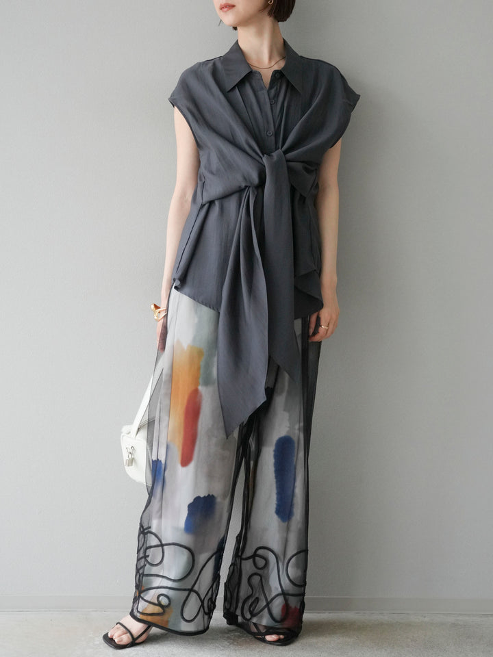 [予約]フロントタイシアーブラウス/チャコール