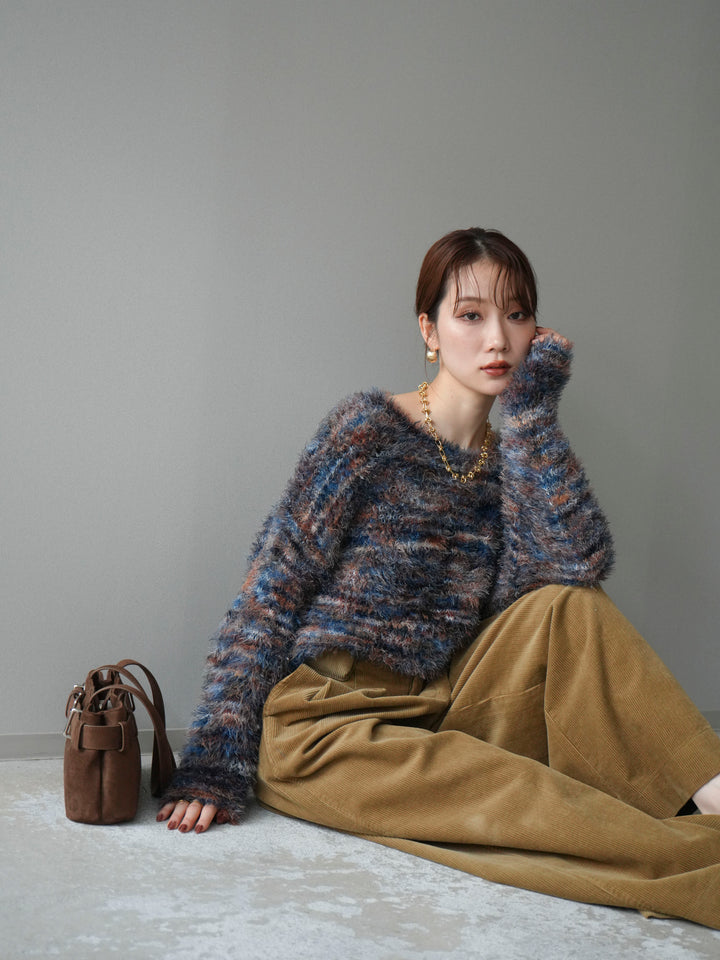 [予約]ミックスシャギールーズニットプルオーバー/blue