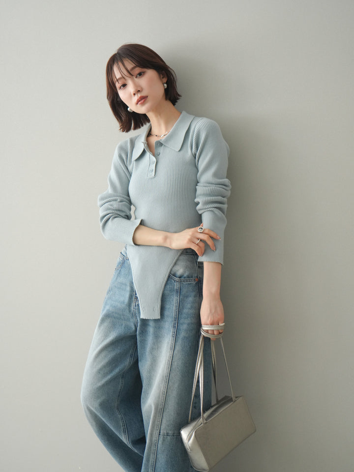 [予約]リブポロニットボディスーツ/blue