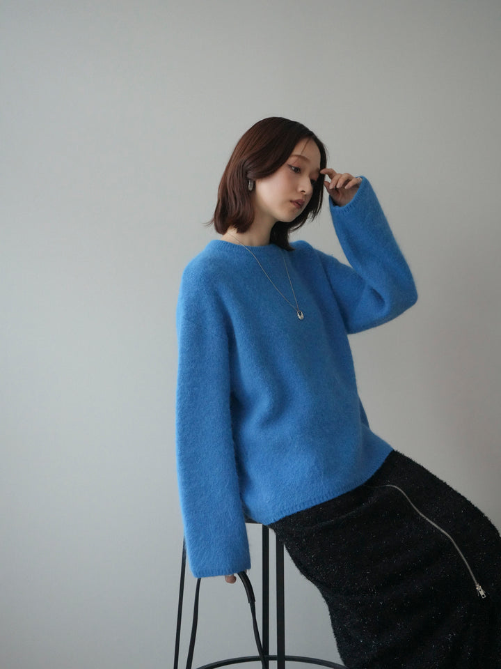 [SET]アンゴラタッチクルーネックニットプルオーバー+ラメシャギーフロントジップスカート(2set)