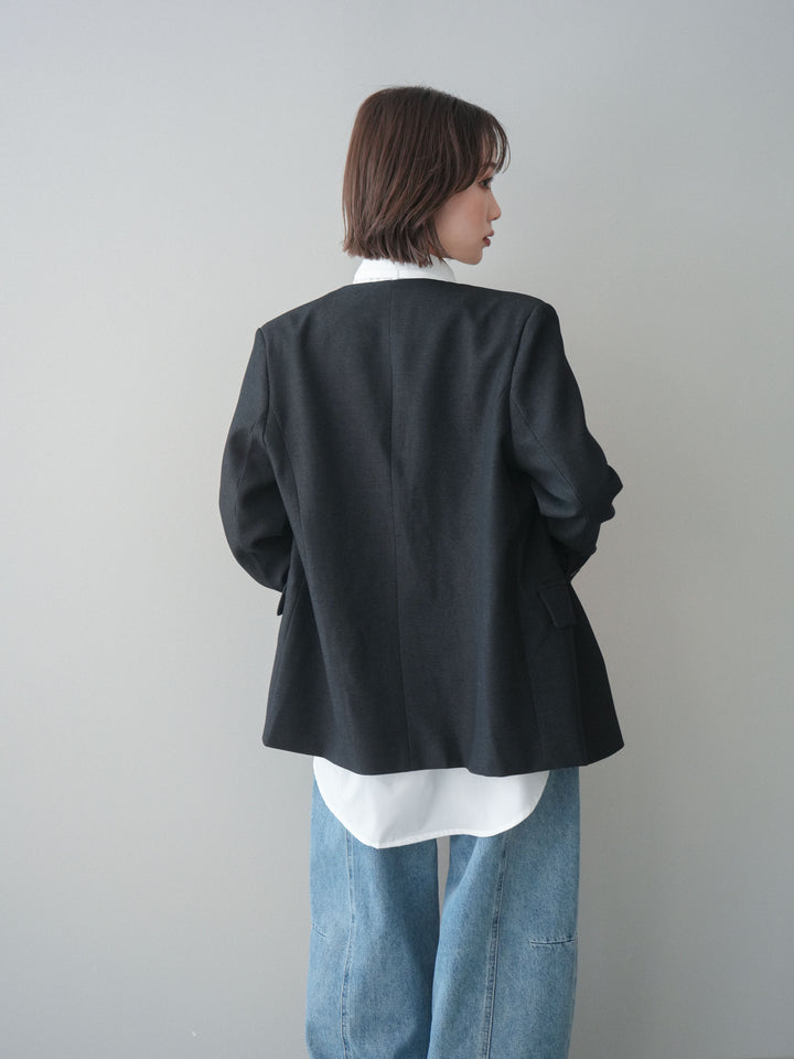 [SET]ノーカラージャケット+ボウタイ付オーバーシャツ(2set)