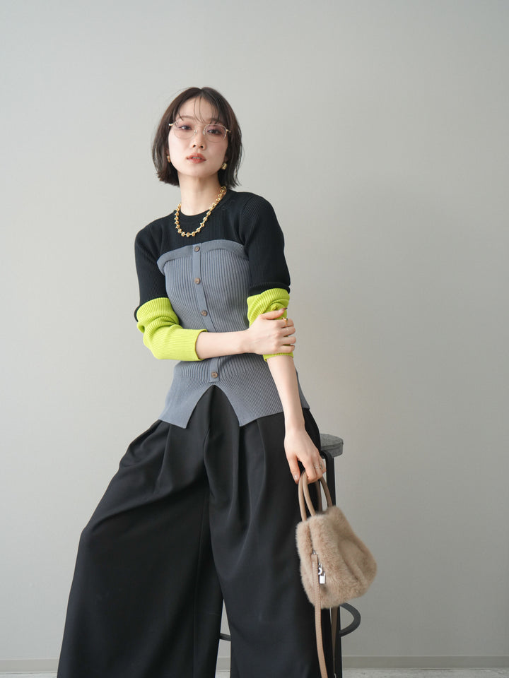 [SET]配色ビスチェドッキングリブニットトップス+選べるアクセセット(2set)