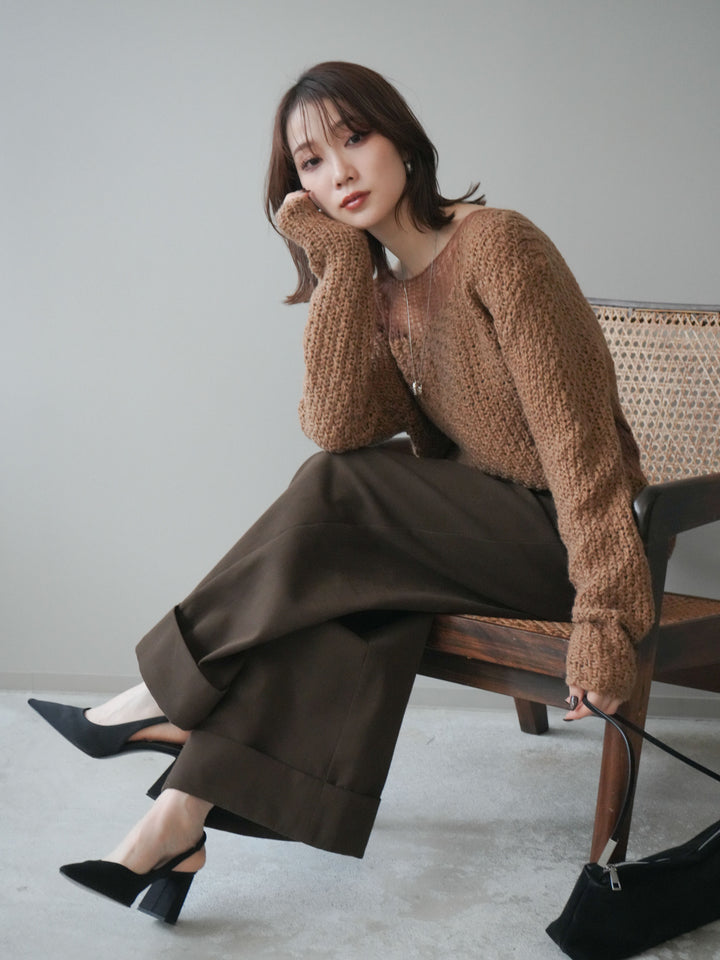 [予約]ダメージデザインニットプルオーバー/camel