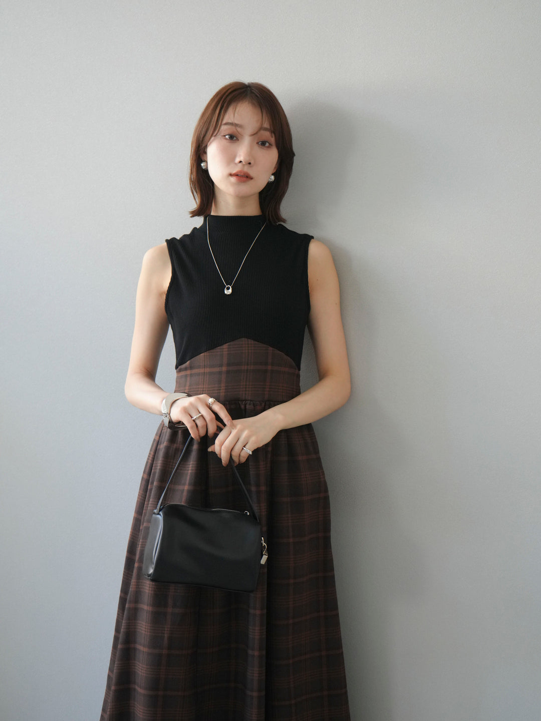 [SET]テレコ×チェックドッキングノースリワンピース+選べるアクセセット(2set)