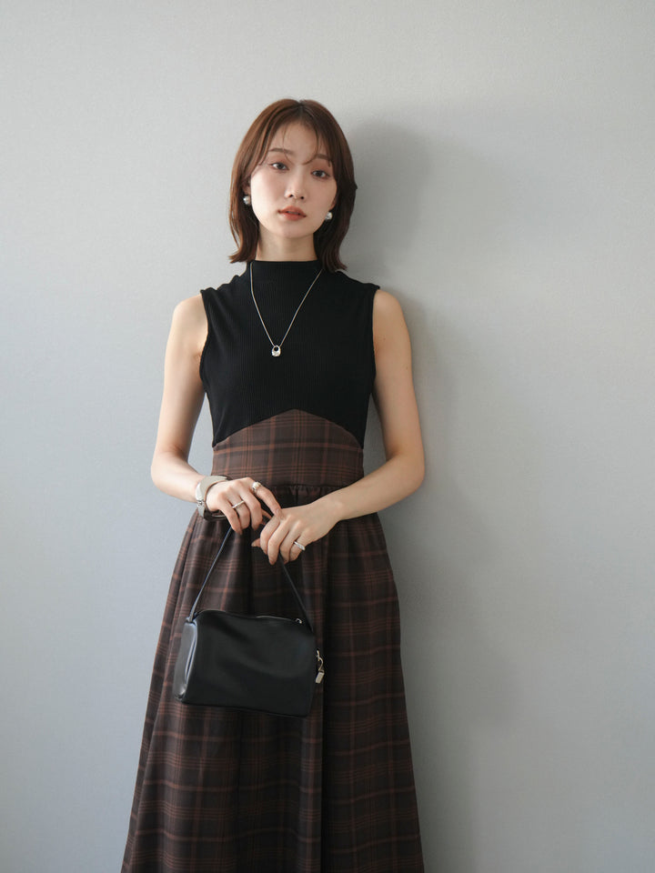 [SET]テレコ×チェックドッキングノースリワンピース+選べるアクセセット(2set)