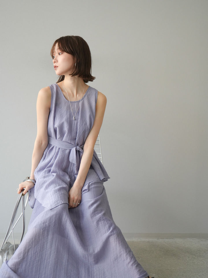 [SET]ワッシャーシアーアシメブラウス＆キャミワンピース+選べるアクセセット(2set)