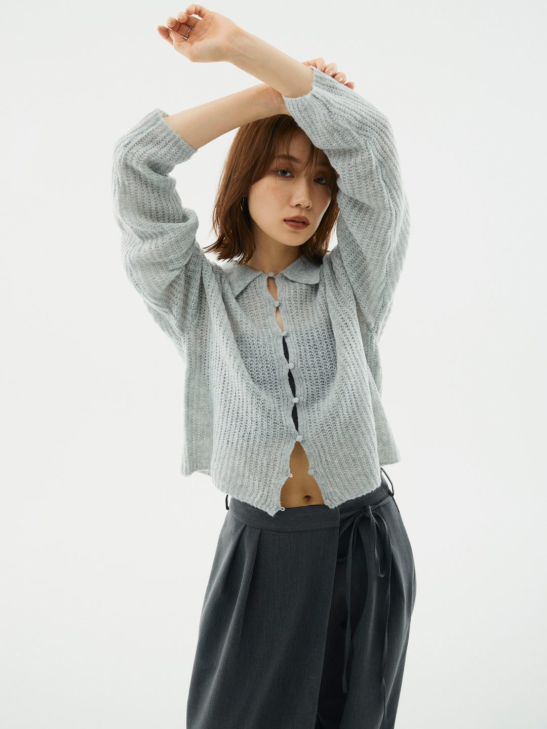 【Allure】[SET]起毛片畦編みシアーポロニット+起毛片畦編みシアーポロニット(2set)