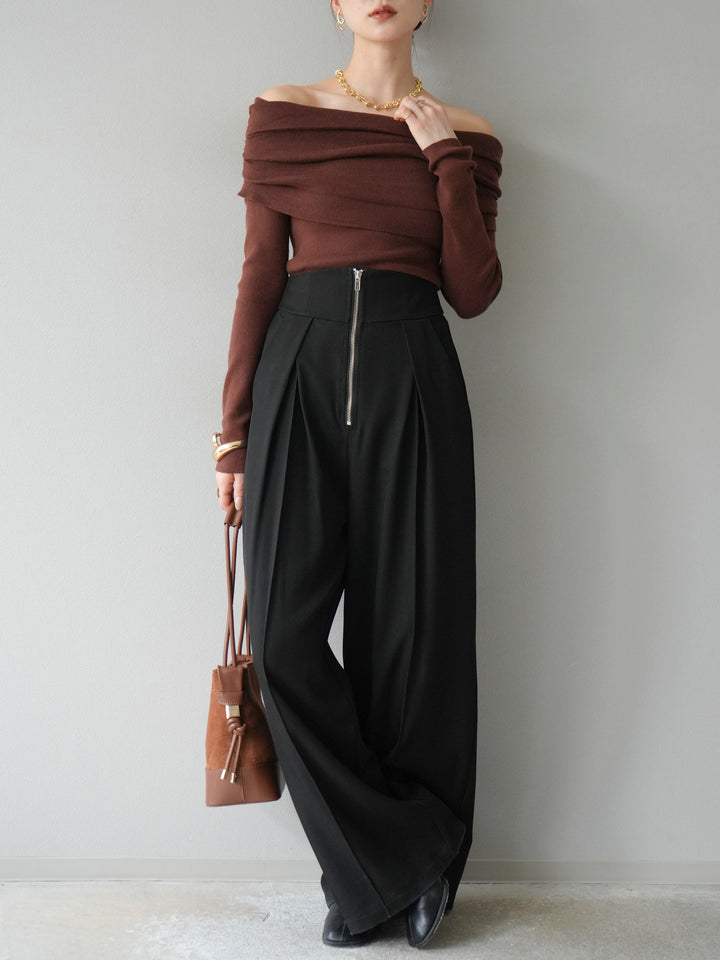 [予約]オフショルニットプルオーバー/ブラウン