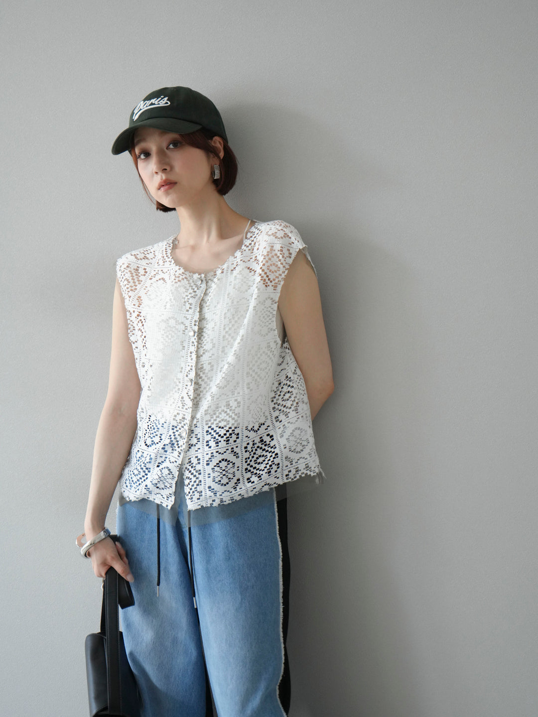 [予約]ブロックレースベスト/オフホワイト