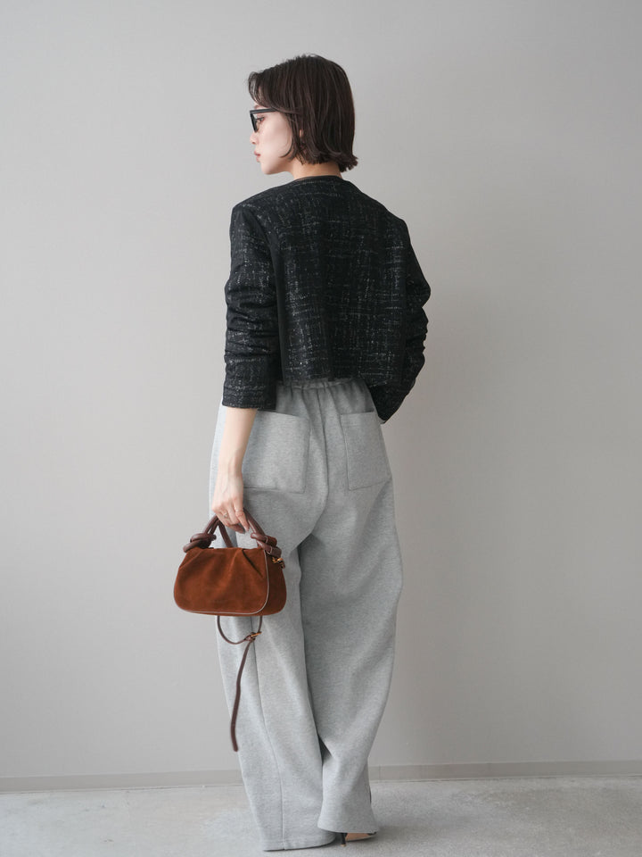 [SET]チュールレイヤードツイードクロップドジャケット+裾ZIPスエットワイドパンツ(2set)