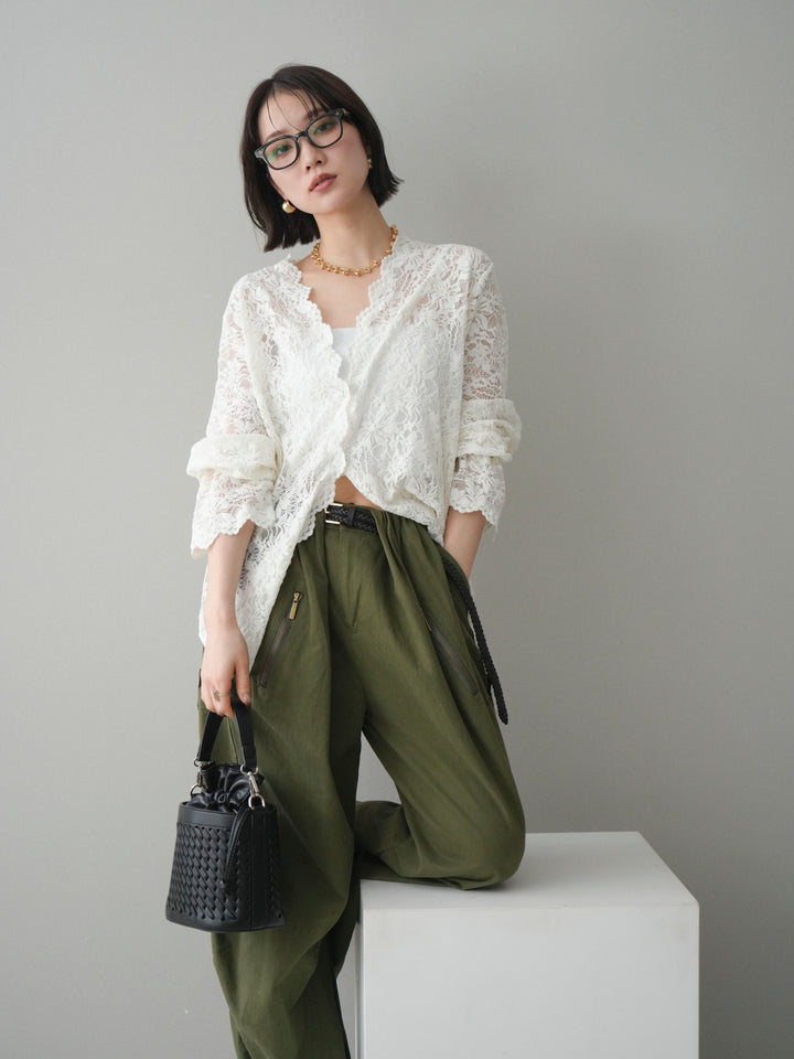 [予約]Vネックレースブラウス/white