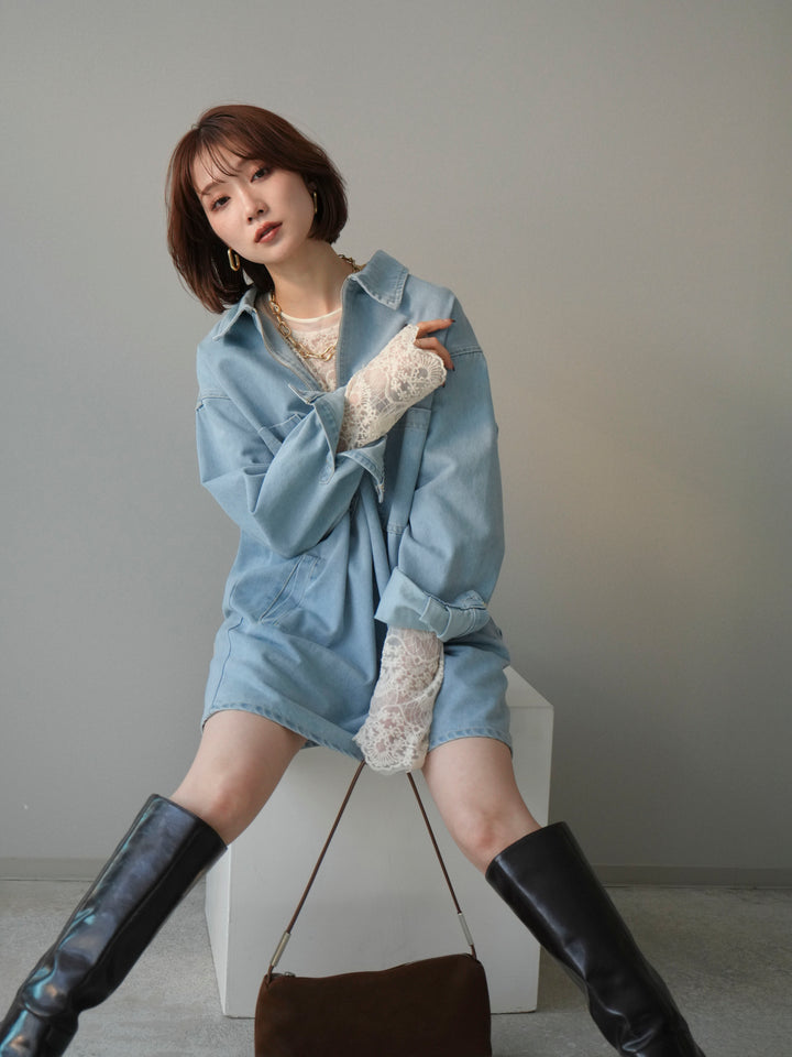 [予約]ハーフジップデニムミニワンピース/blue