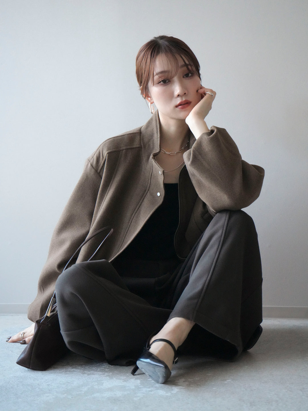 [予約]タックデザインジップブルゾン/brown