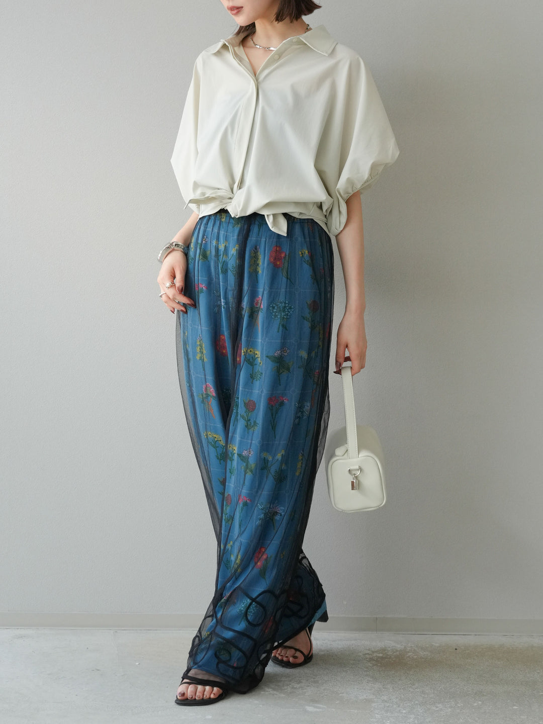 [予約]パッチワークフラワープリントイージーパンツ/ブルー