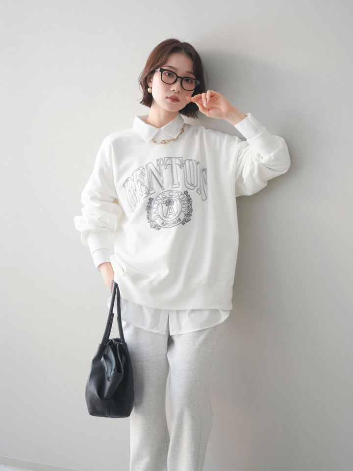 [SET]カレッジロゴ刺繍BIGスウェットプルオーバー+ボウタイ付オーバーシャツ(2set)
