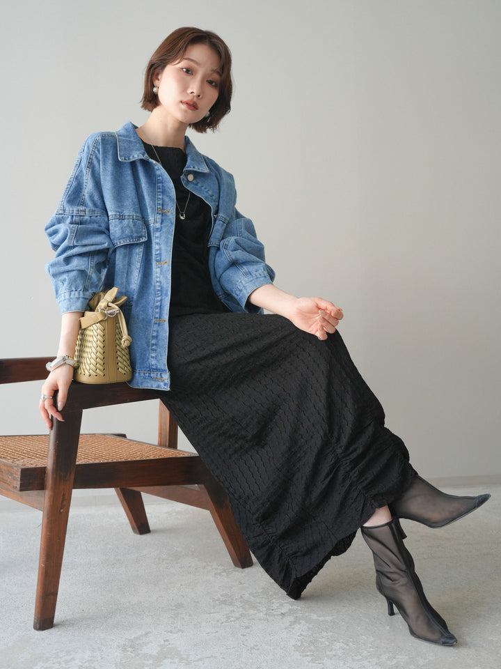 [予約]シャーリングジャガードノースリーブワンピース/black