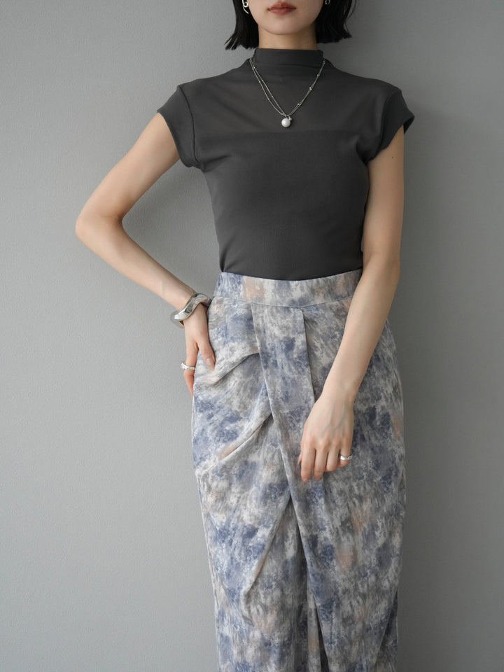 [予約]シアー切替ストレッチトップス/チャコール