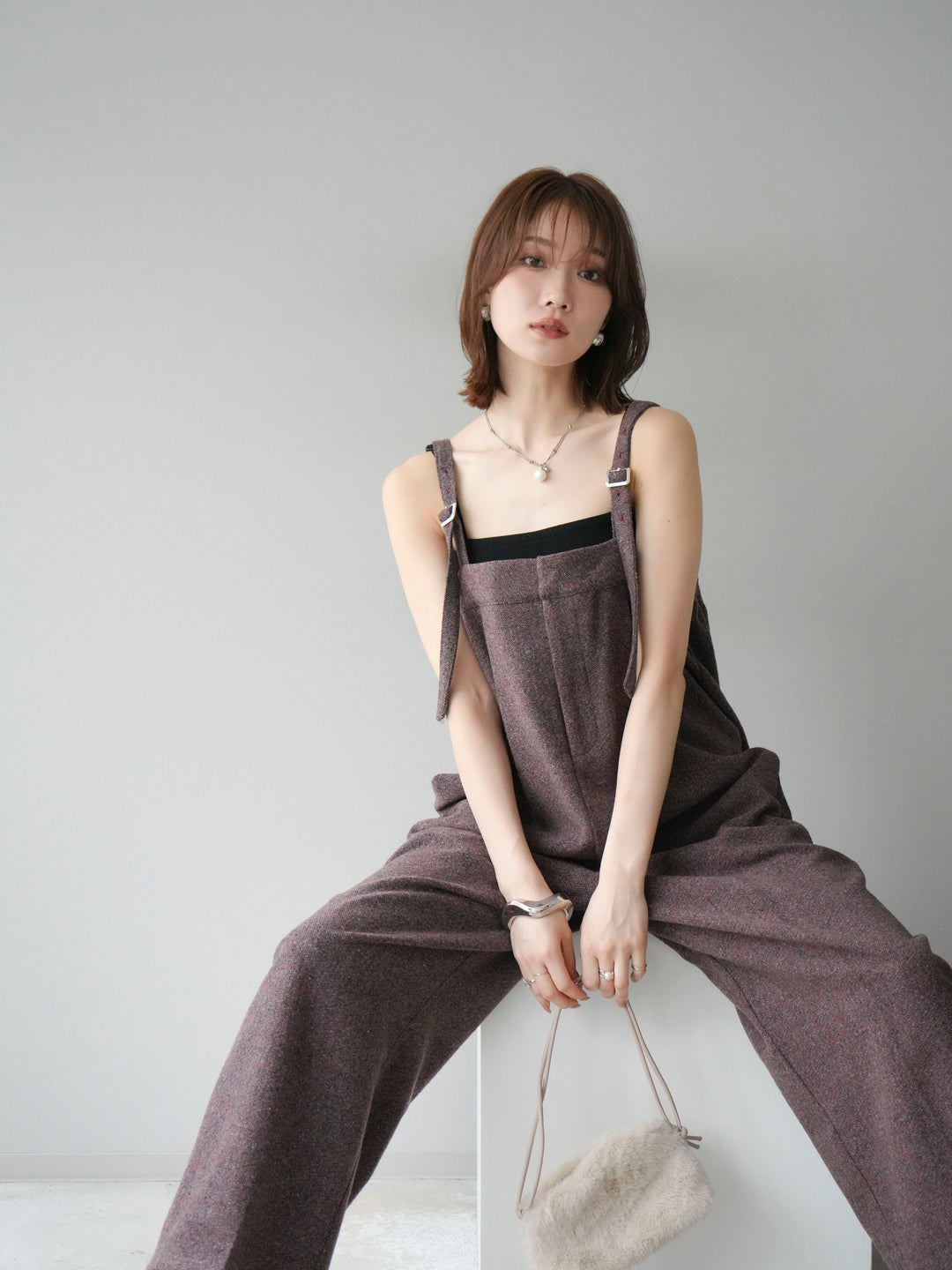 [予約]ツイードベアサロペット/オレンジ