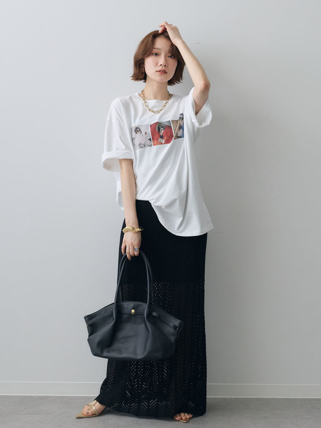 [SET]スリードッグフォトボックスTEE+クロシェシアーセミフレアスカート(2set)