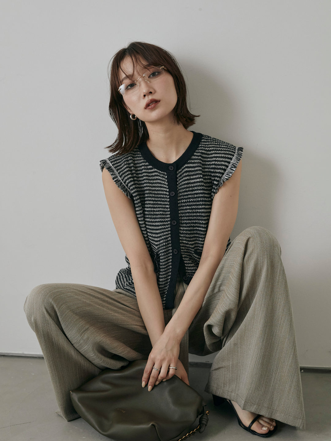 [予約]リネンライクウエストリボンワイドパンツ/ベージュ