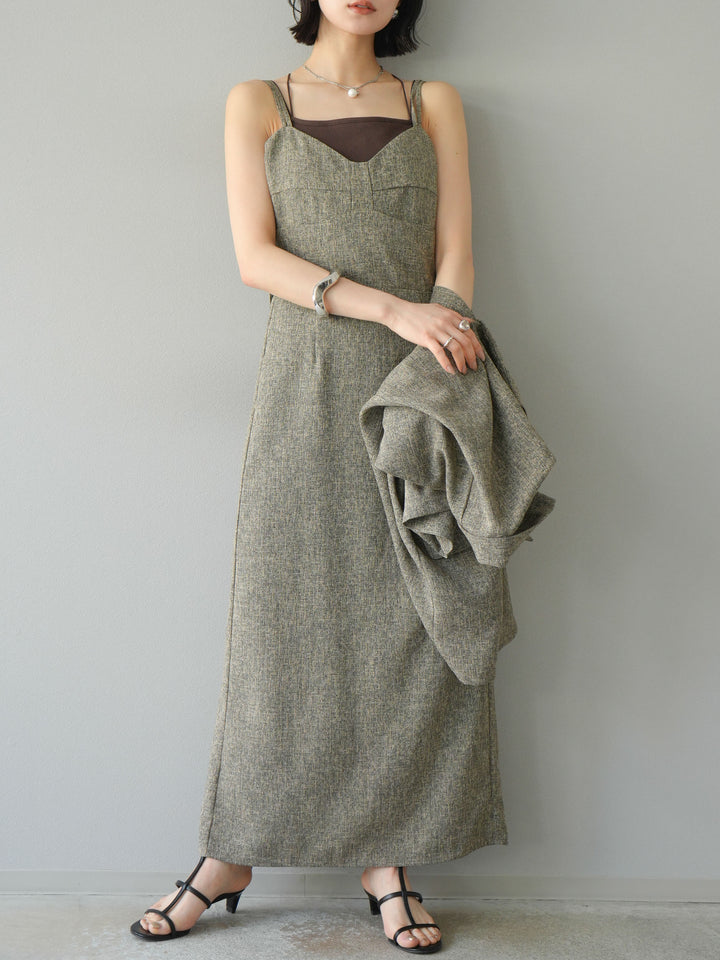 [預購] 夏季粗花呢露背吊帶洋裝/棕色