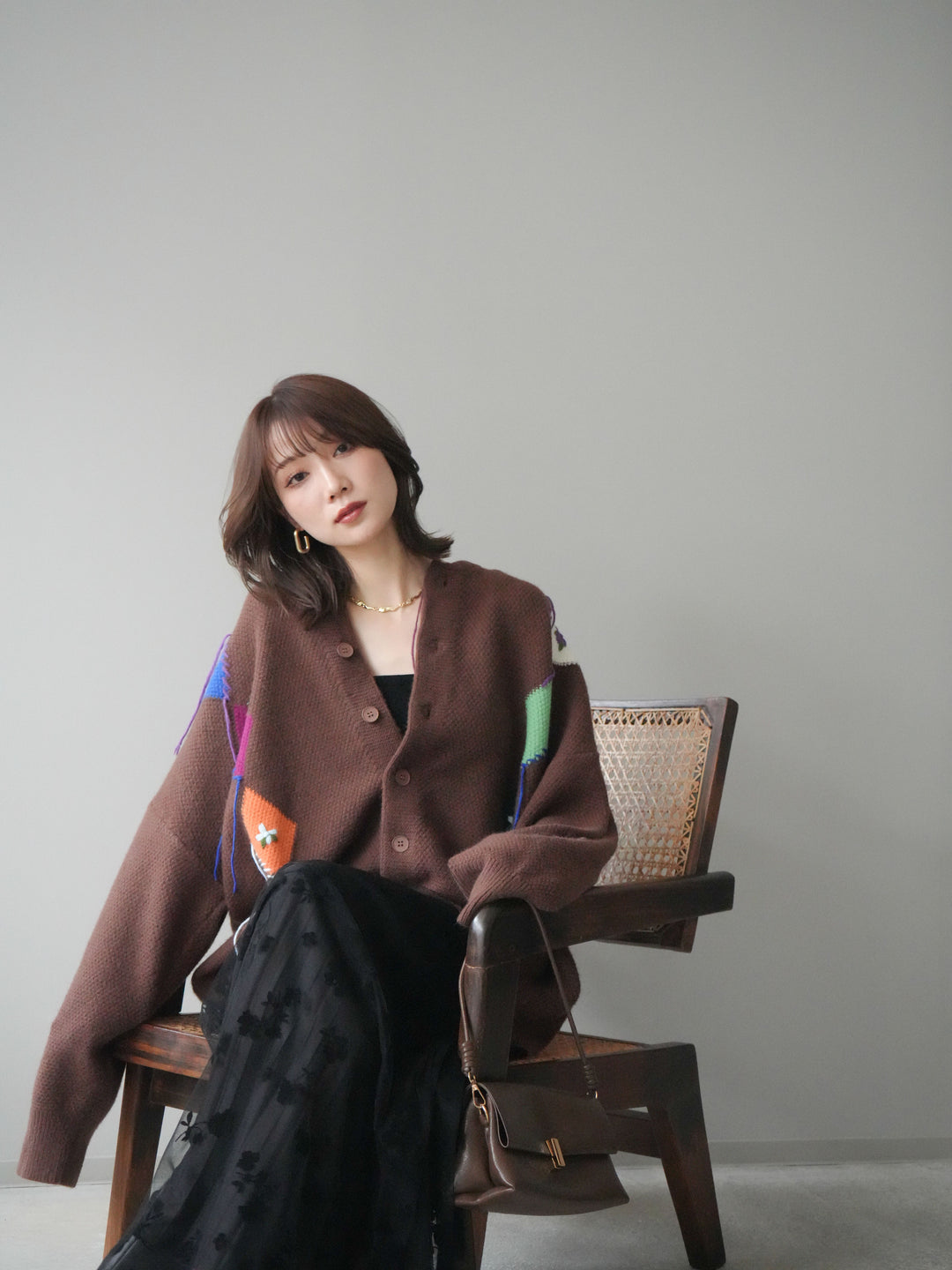 [予約]ハンドステッチアーガイルデザインニットカーディガン/brown