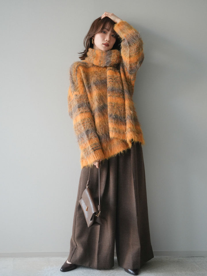 [予約]ウールタッチベルト付ワイドパンツ/brown