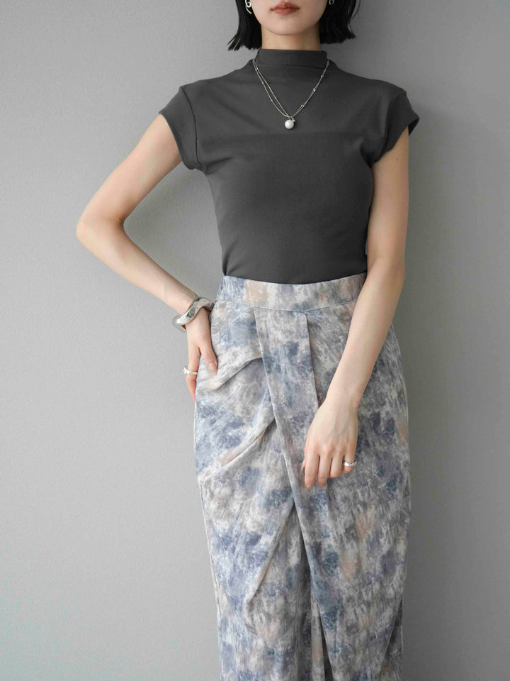 [予約]シアー切替ストレッチトップス/チャコール