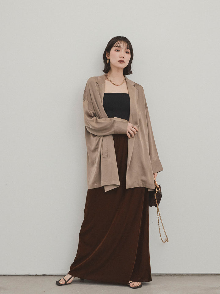 [SET] 霧面緞面外套 + 天鵝絨半身裙 (2set)