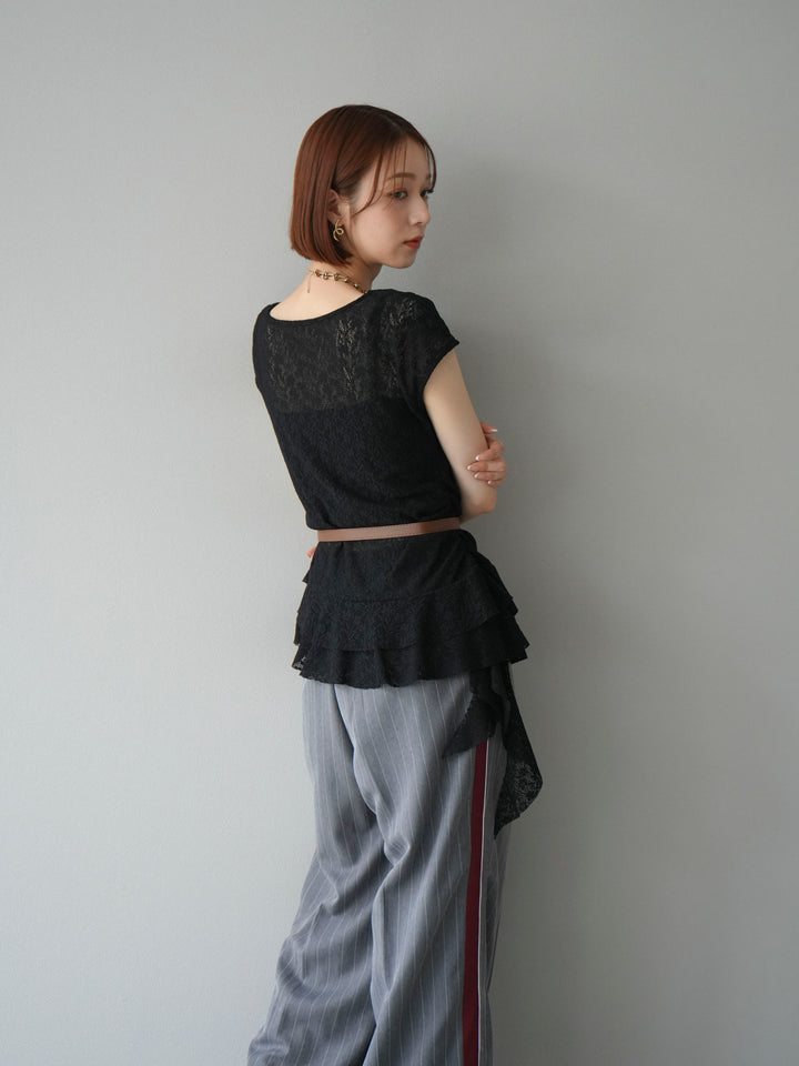 [予約]サイドラインストライプワイドパンツ/グレー