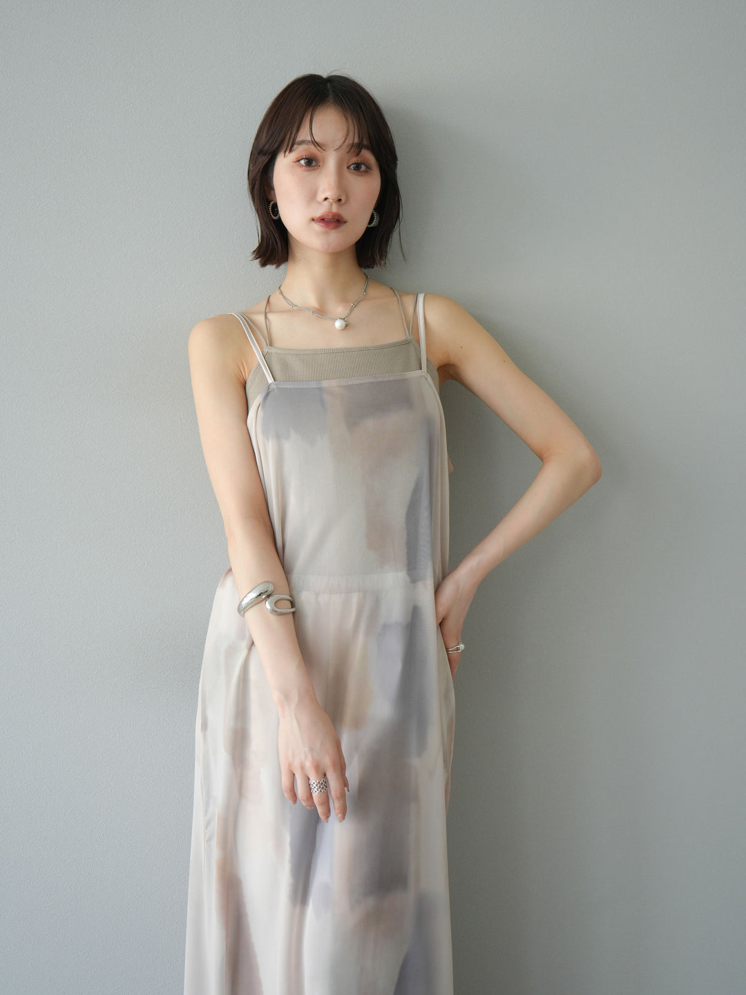 [予約]水彩アートシアーキャミワンピース/エクリュ