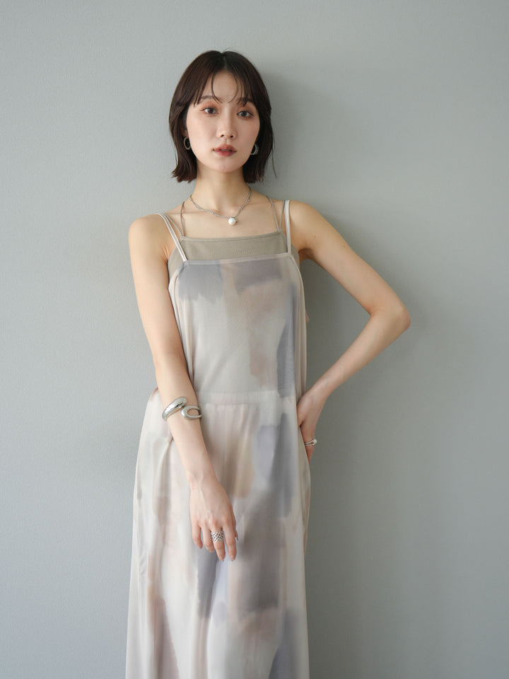 [予約]水彩アートシアーキャミワンピース/エクリュ