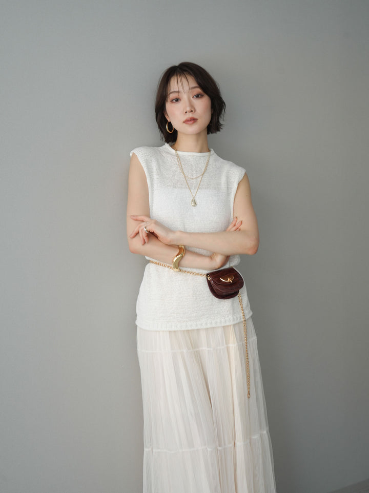 [予約]ノースリーブリネンタッチシアーニットプルオーバー/white