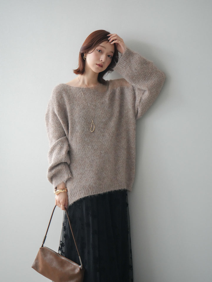 [SET]透かしデザインニットプルオーバー+フラワーフロッキーチュールプリーツスカート(2set)