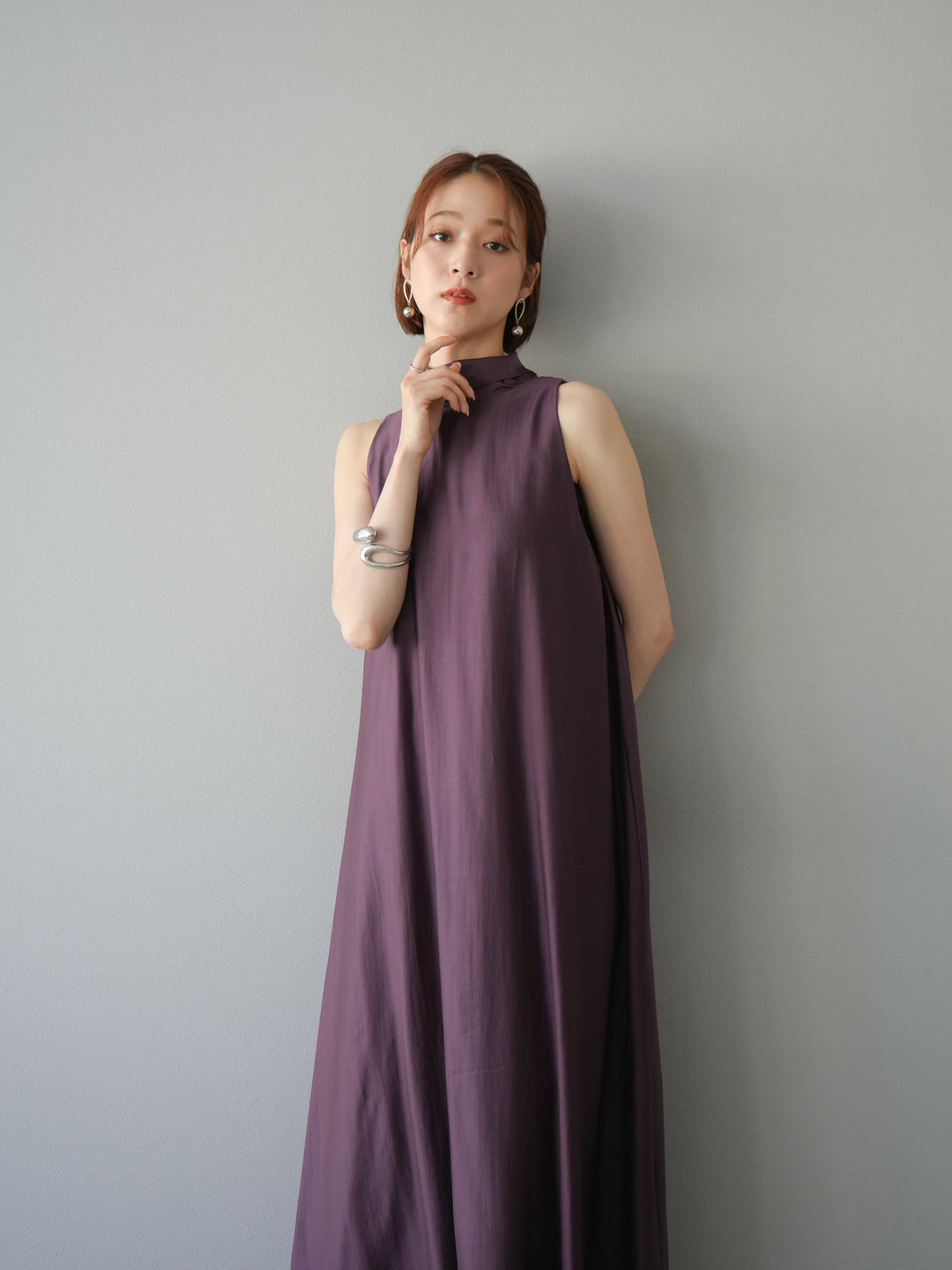 [予約]シアーホルターバックオープンワンピース/ボルドー