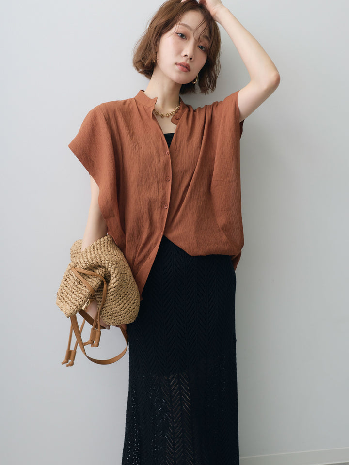 [予約]スクエアショルダーノースリワッシャーブラウス/brown