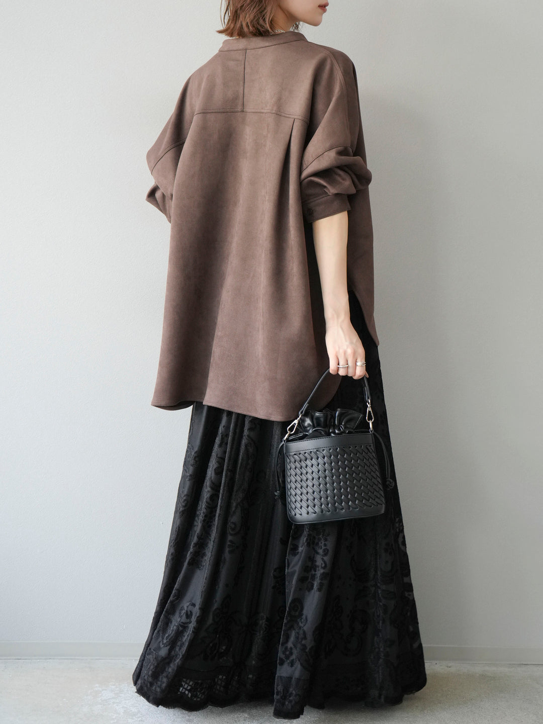 [予約]アンティーク柄フロッキーマキシスカート/ブラック