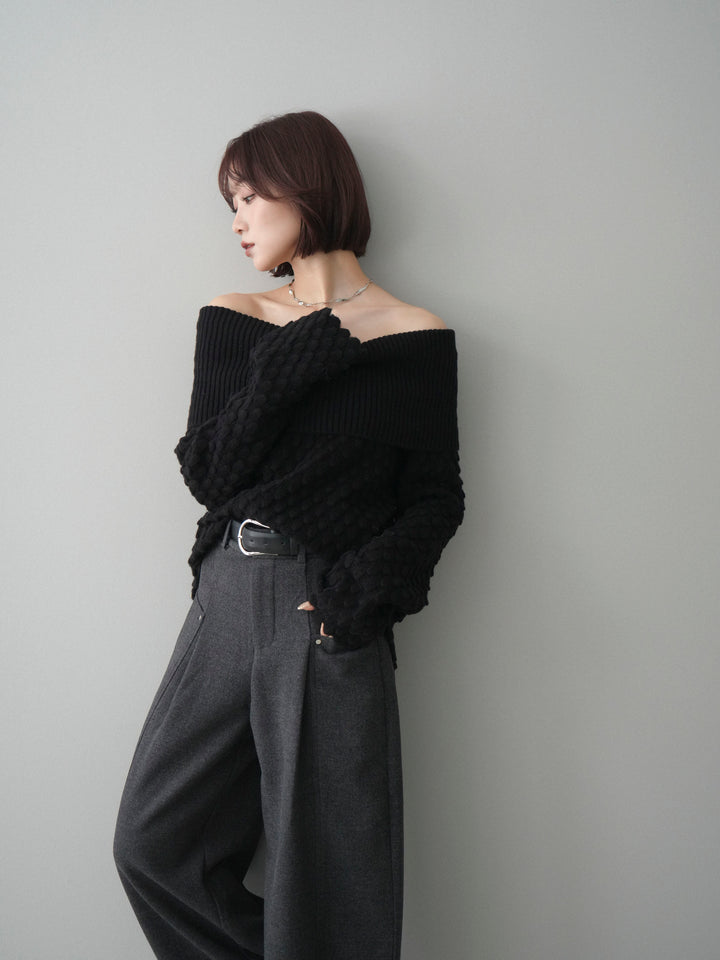 [SET]ポコポコ編みオフショルニットプルオーバー+ポコポコ編みオフショルニットプルオーバー(2set)