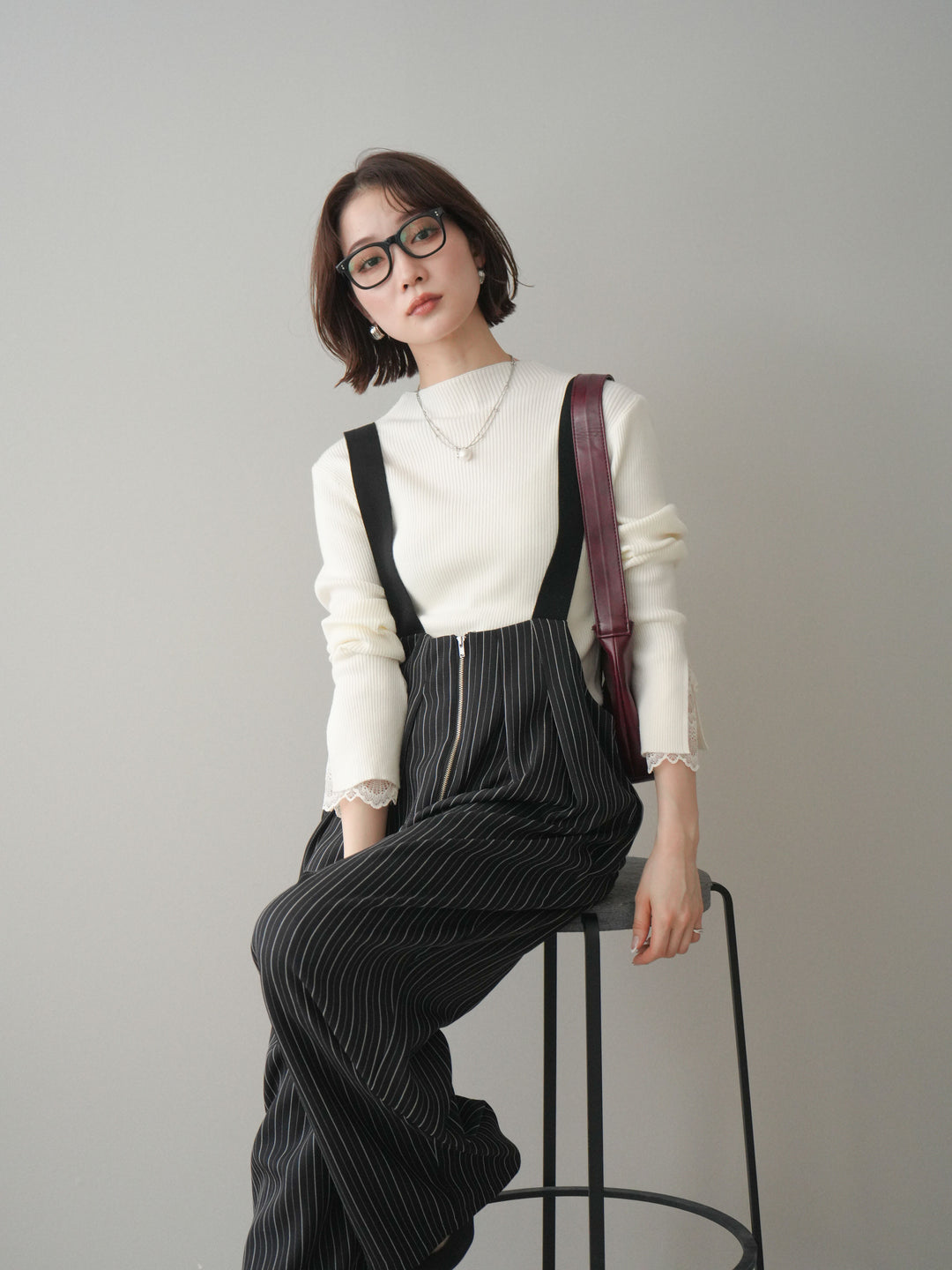 [SET]袖スカラップレースオフネックニットトップス+袖スカラップレースオフネックニットトップス(2set)