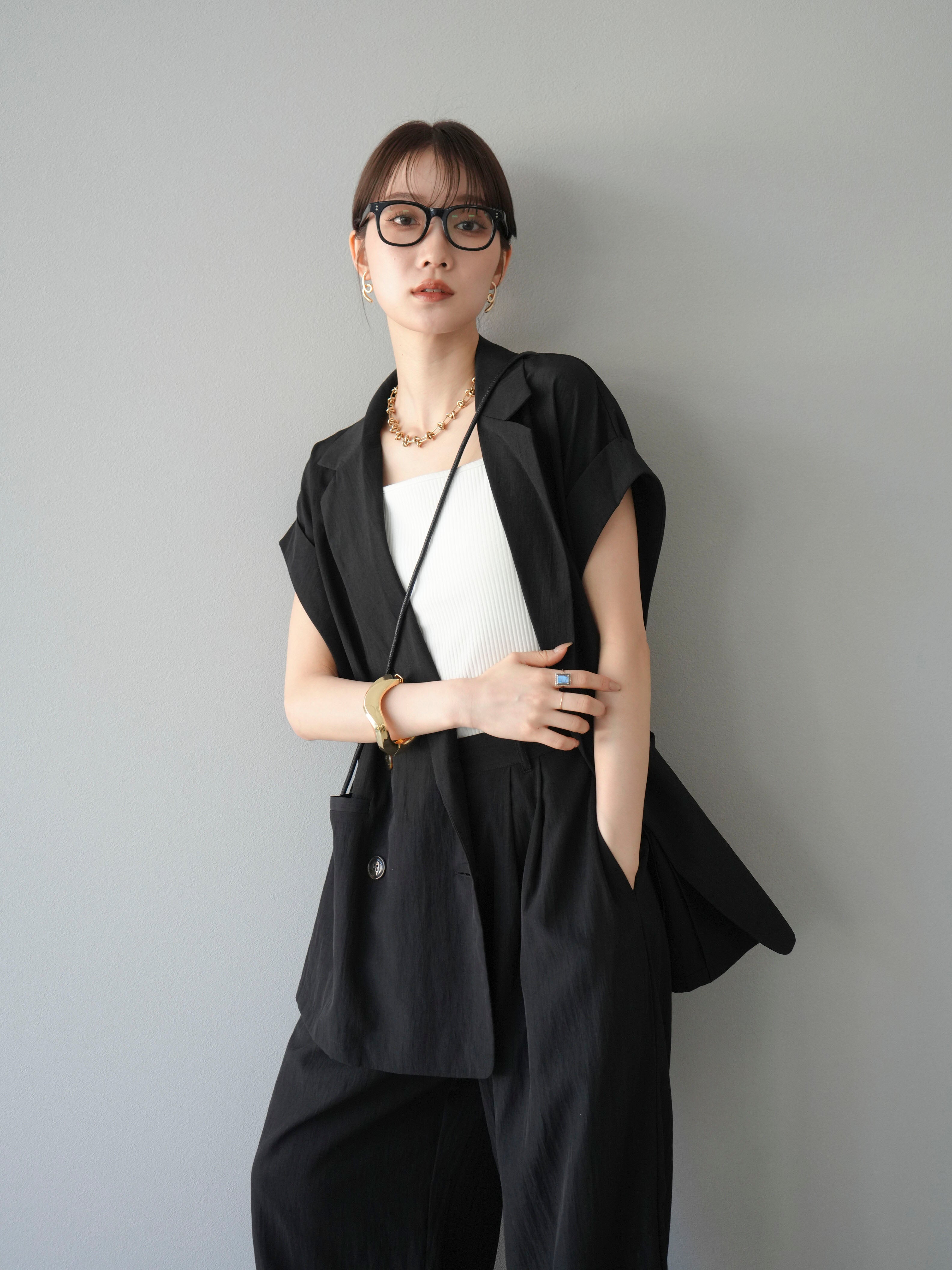 SET]リネンライクノースリーブダブルジレ+リネンライク裾リターン