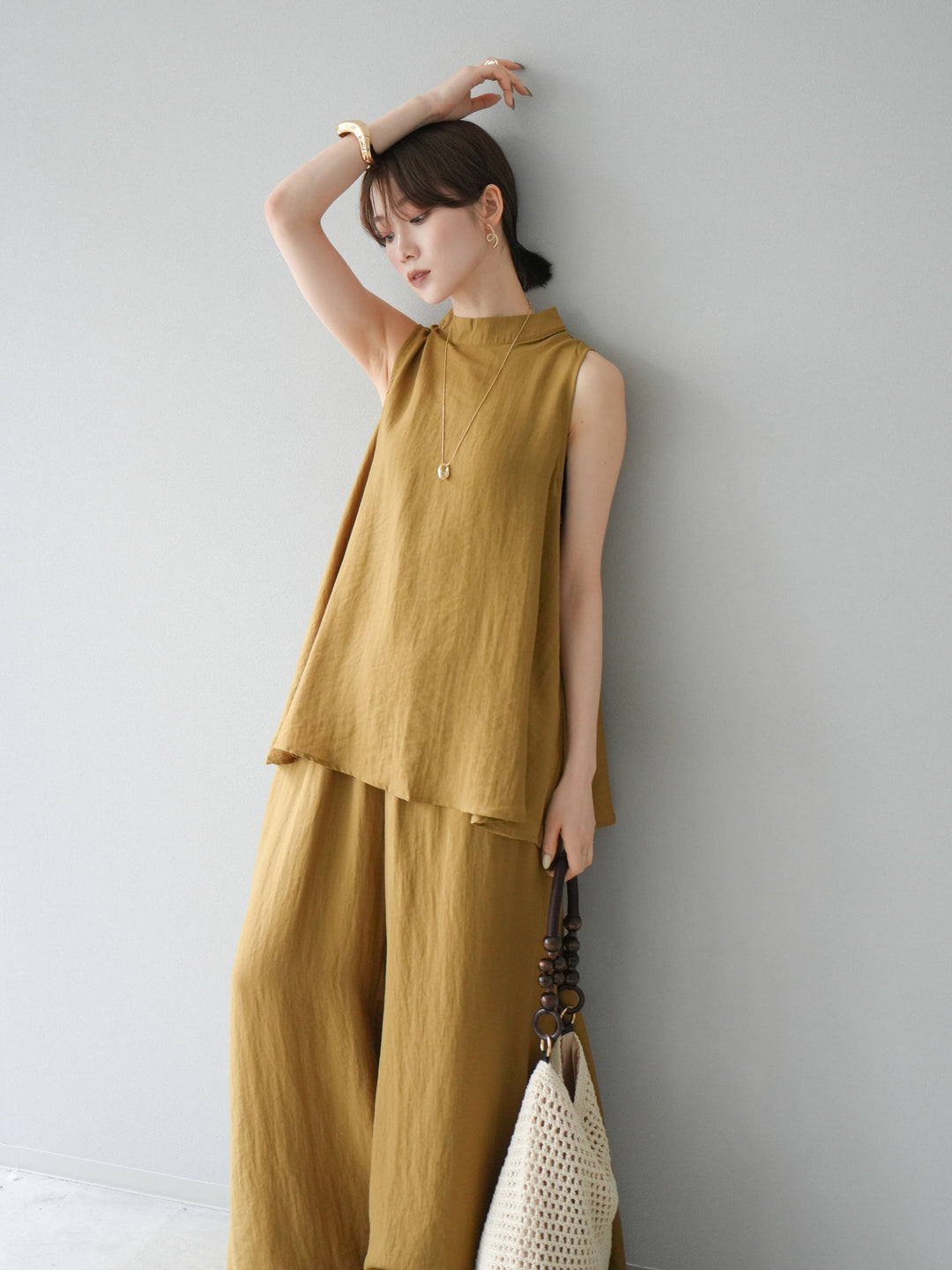 [SET]ホルターネックバックスリットブラウス＆スーパーワイドパンツSET UP(2set)